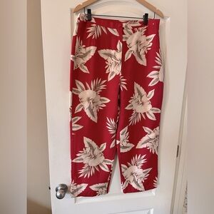 Sag Harbor Red & Cream Silk Cropped Summer Pants Women’s Size 14